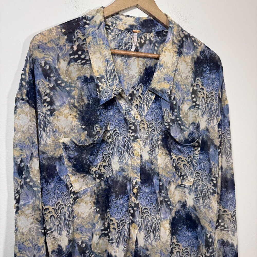 Free People Easy Rider Blouse Button Up Sheer Chiffon Top Shirt Size M - Picture 4 of 8